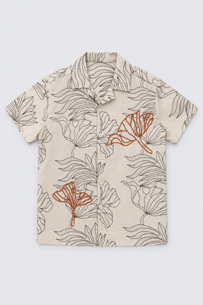 Tweens Boys Beige Tropical Print Shirt - Image 2