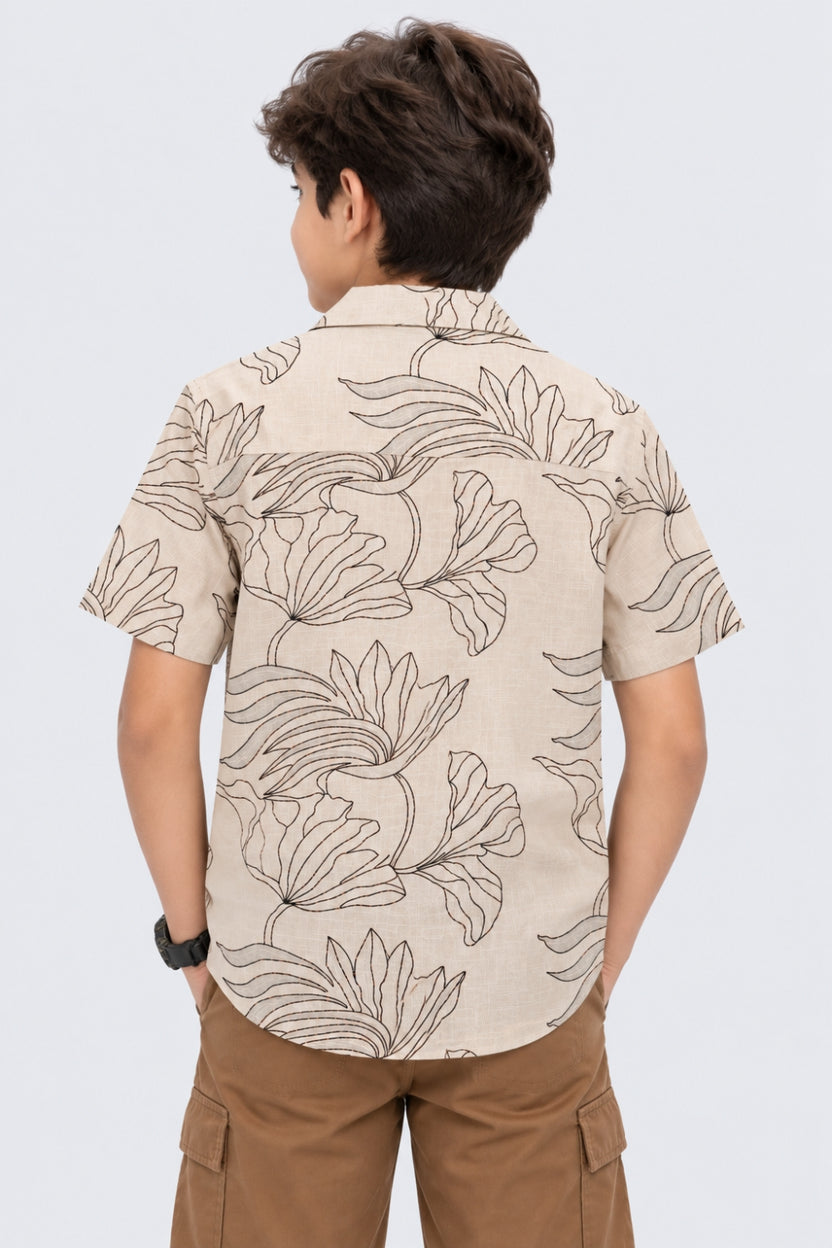 Tweens Boys Beige Tropical Print Shirt - Image 4
