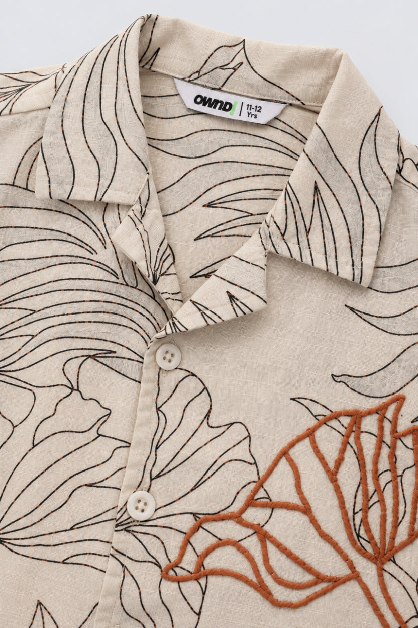 Tweens Boys Beige Tropical Print Shirt - Image 5