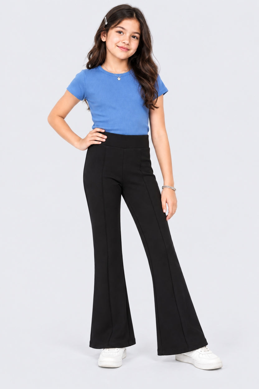 Tweens Girls Black Flared Solid Pant - Image 1