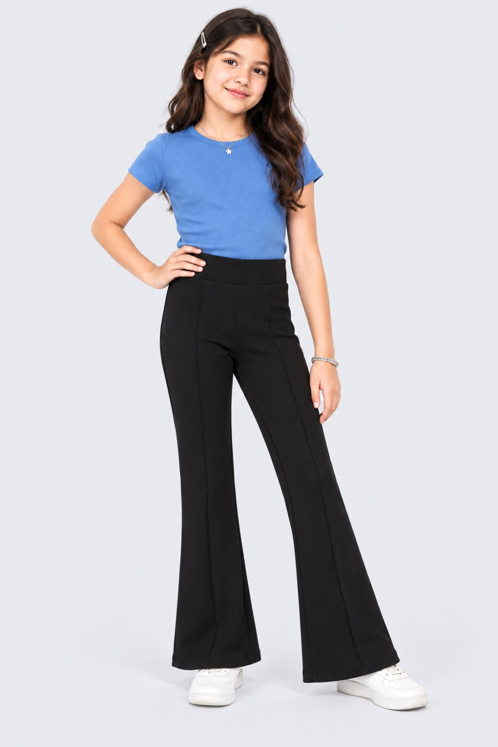Tweens Girls Black Flared Solid Pant - Image 1