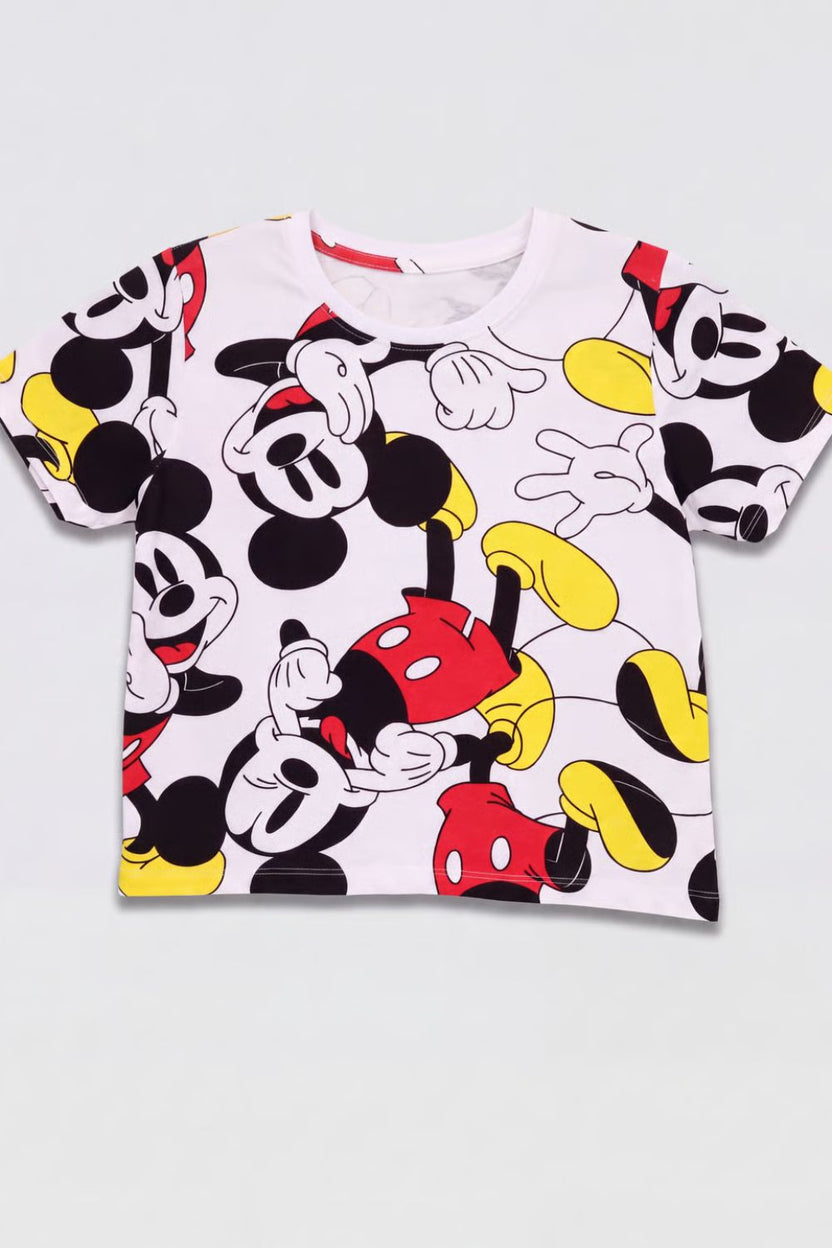 Tweens Girls White Mickey Mouse Night Suit Set - Image 2
