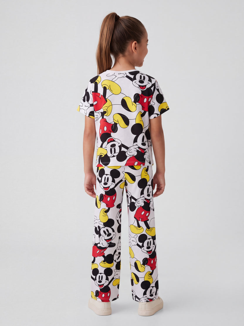 Tweens Girls White Mickey Mouse Night Suit Set - Image 5