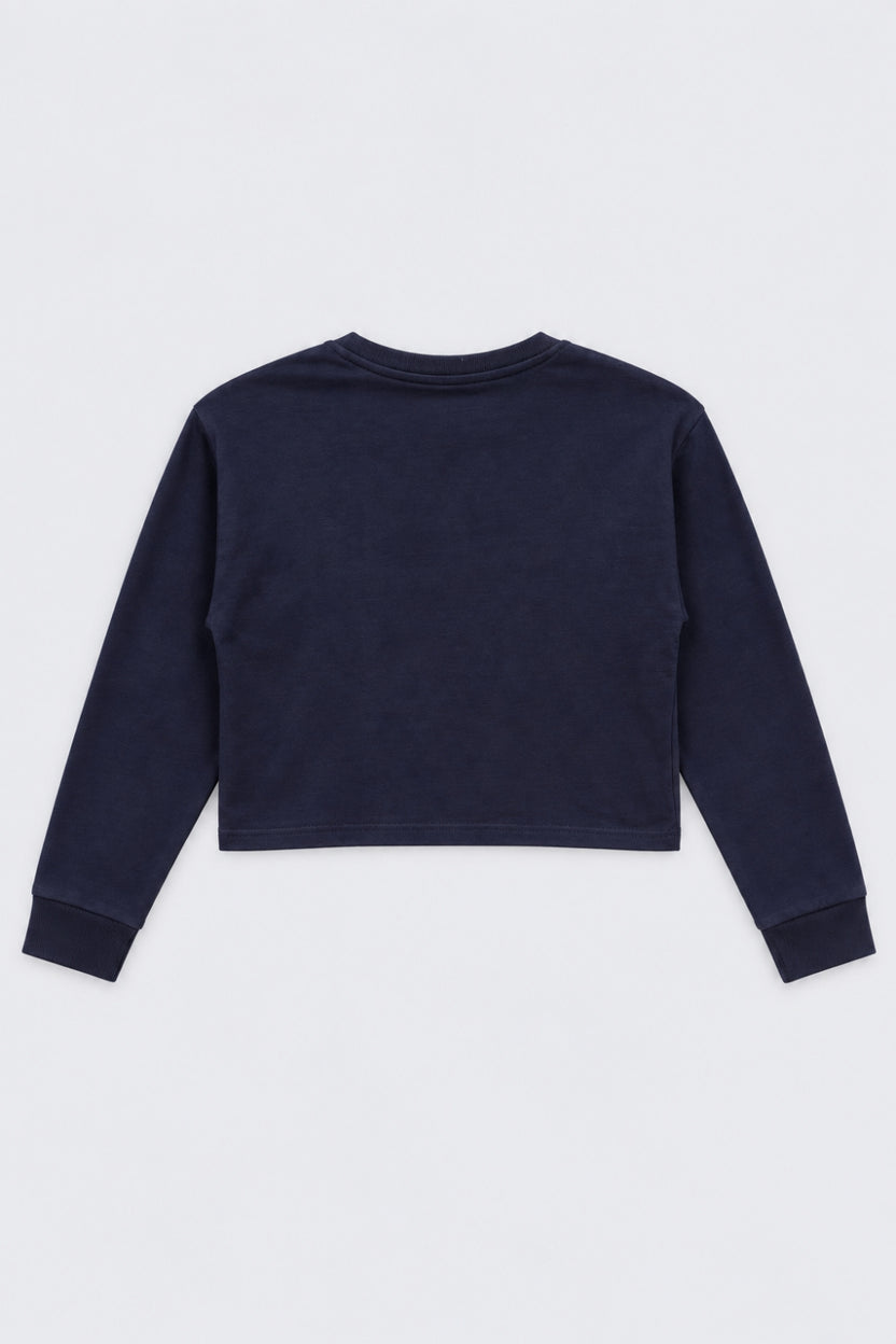 Tweens Girls Navy Cherry Graphic Crop Sweatshirt - Image 3