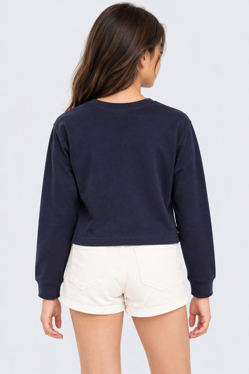 Tweens Girls Navy Cherry Graphic Crop Sweatshirt - Image 4