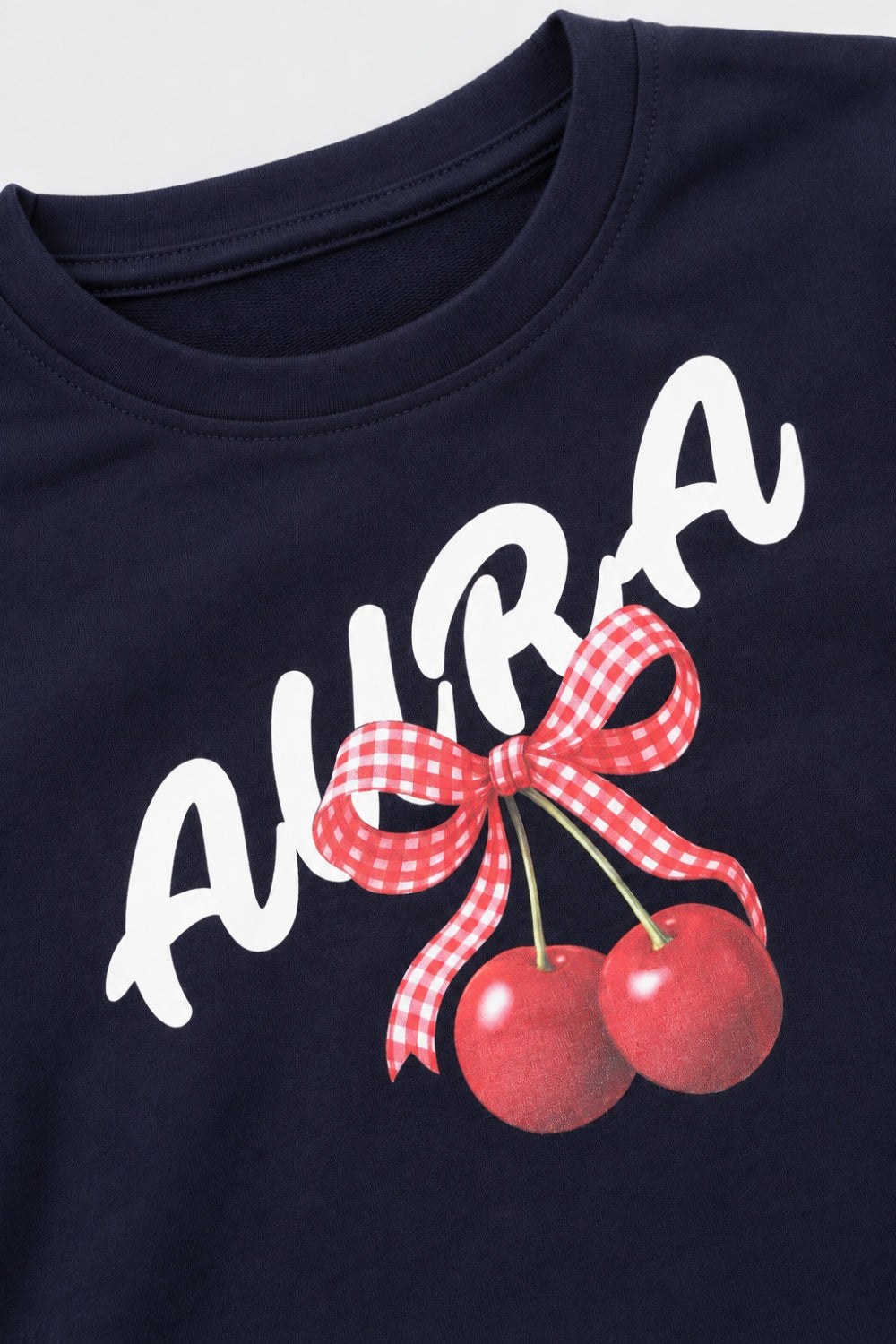 Tweens Girls Navy Cherry Graphic Crop Sweatshirt - Image 6