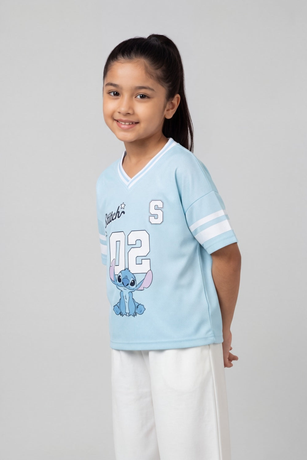 Tweens Girls Light Blue Stitch Graphic T-Shirt - Image 1