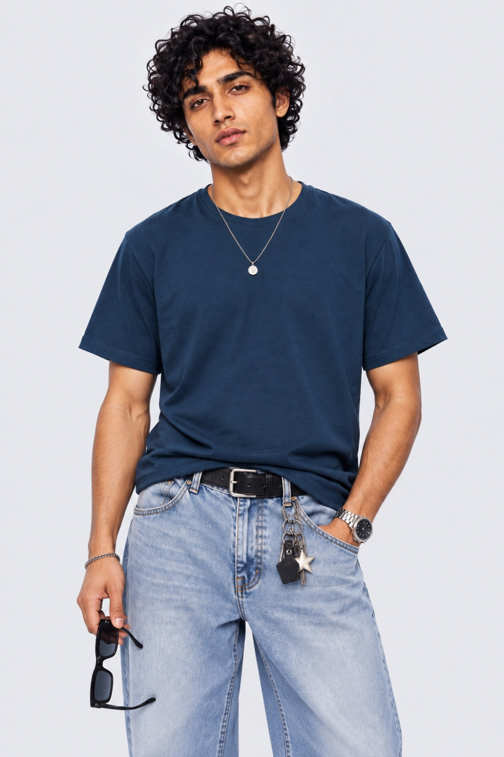 Mens Regular Fit Teal Solid T-Shirt - Image 1