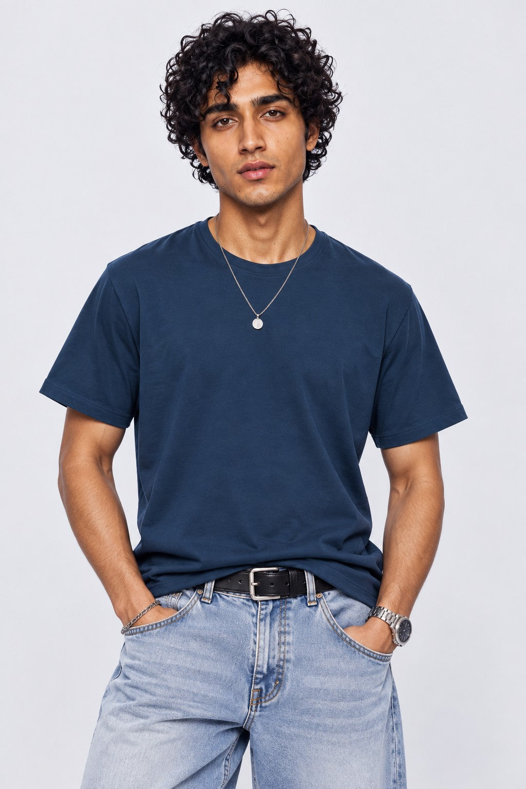 Mens Regular Fit Teal Solid T-Shirt - Image 2