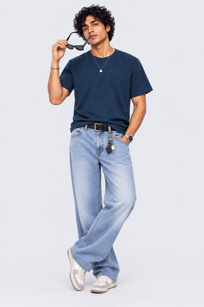 Mens Regular Fit Teal Solid T-Shirt - Image 6