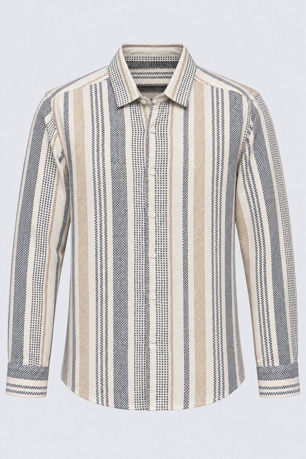Mens Beige Vertical Striped Casual Shirt - Image 6
