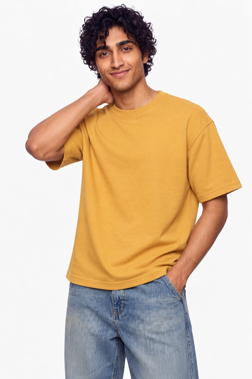 Mens Yellow Regular Fit Solid Crew Neck T-Shirt - Image 1