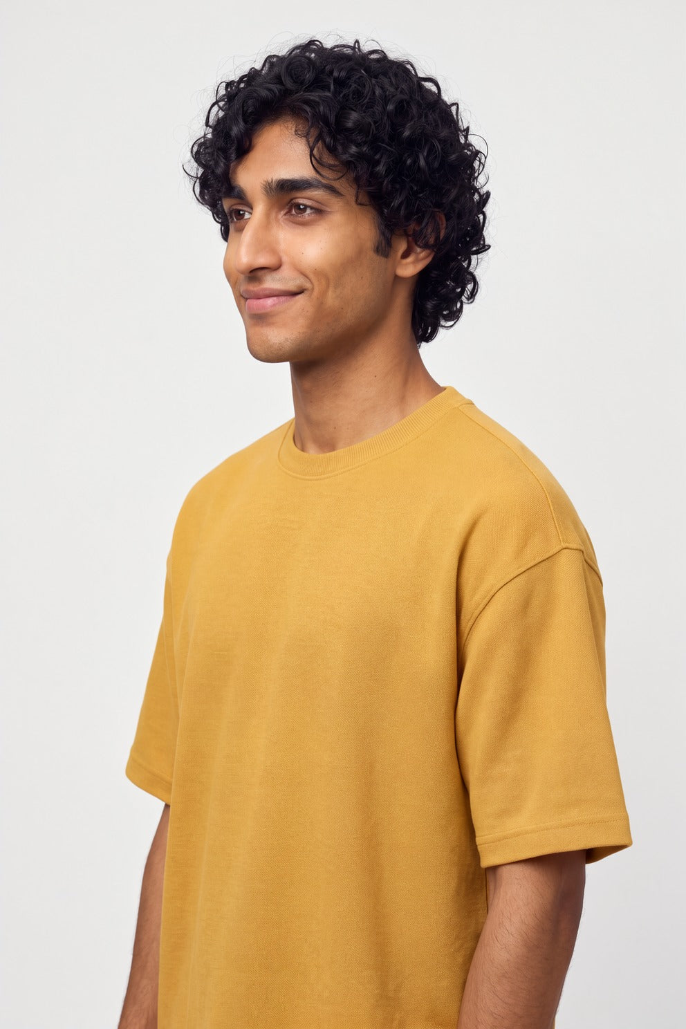 Mens Yellow Regular Fit Solid Crew Neck T-Shirt - Image 3
