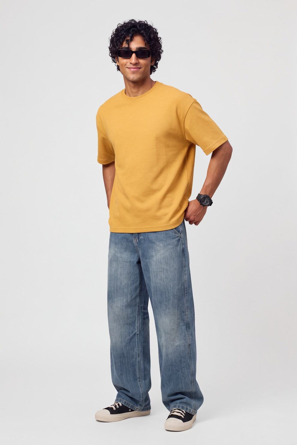 Mens Yellow Regular Fit Solid Crew Neck T-Shirt - Image 5