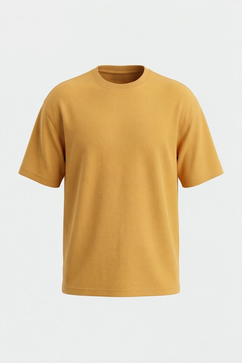 Mens Yellow Regular Fit Solid Crew Neck T-Shirt - Image 6