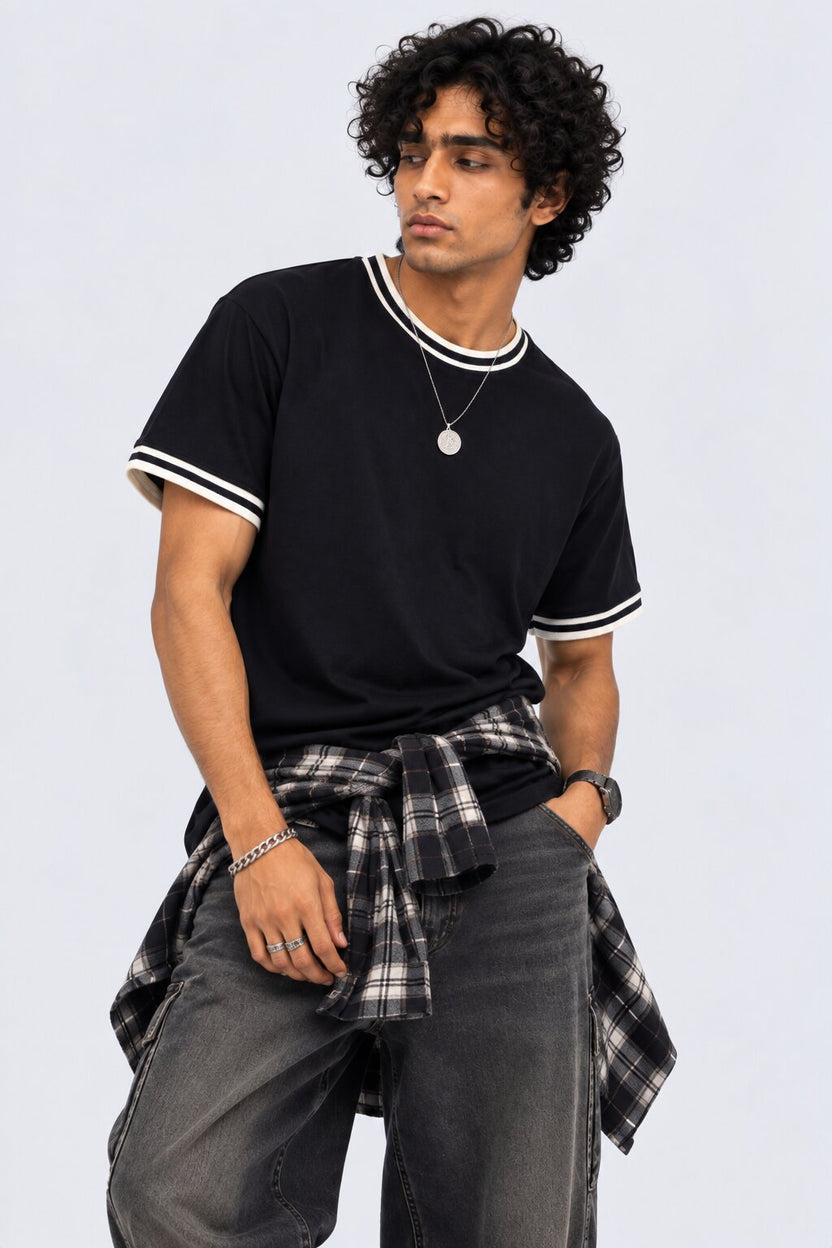 Mens Navy Contrast Trim T-Shirt - Image 1