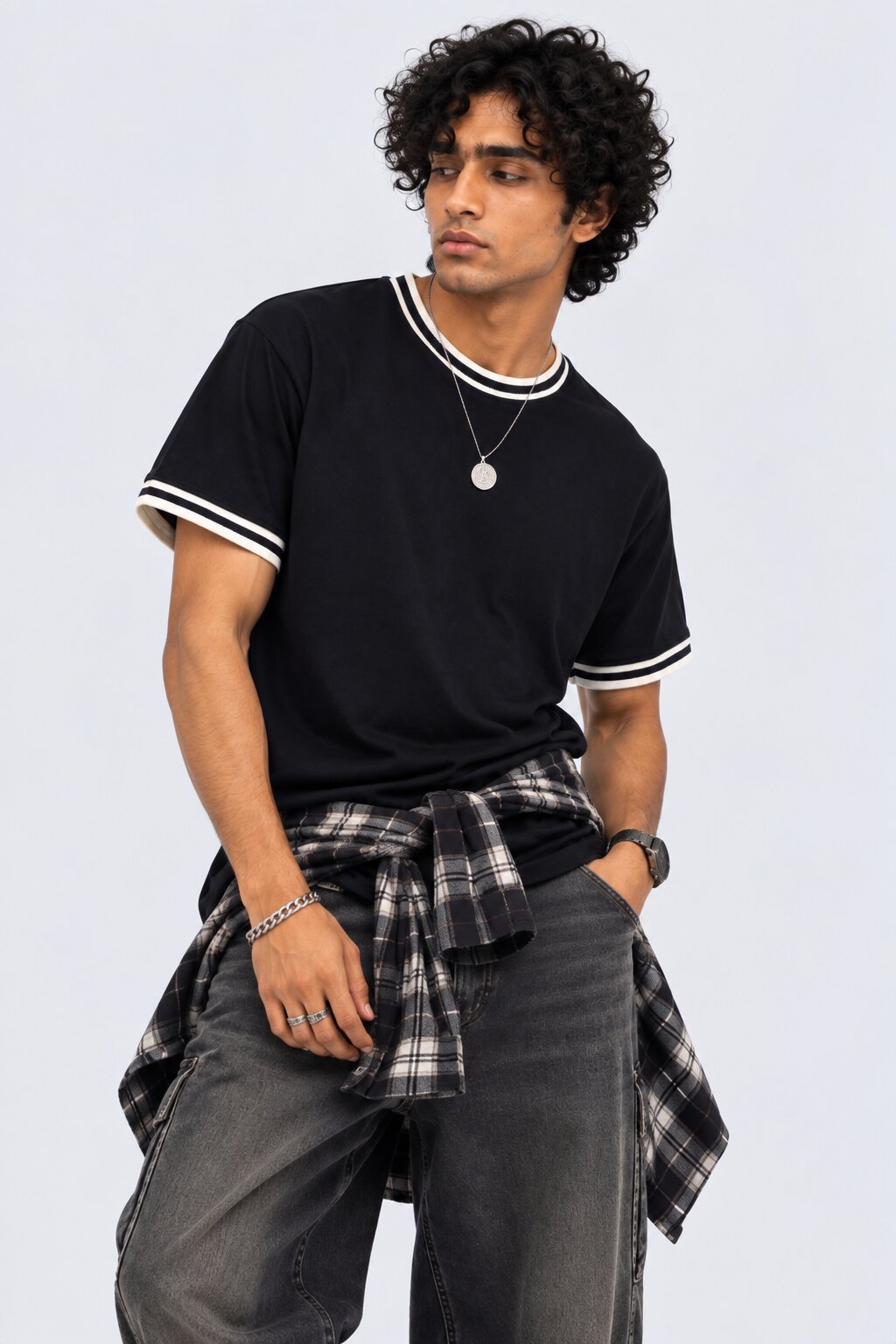 Mens Navy Contrast Trim T-Shirt - Image 1