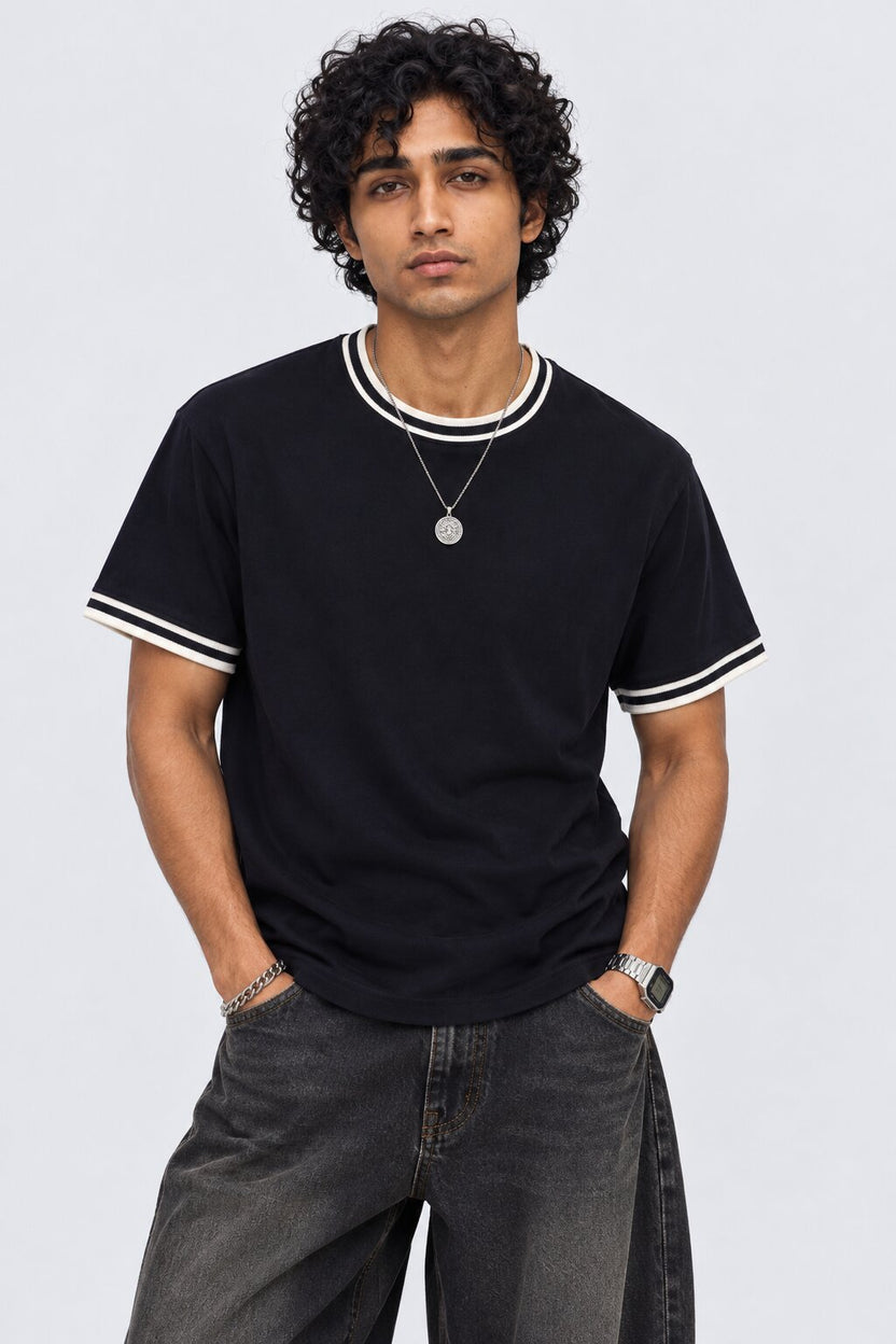 Mens Navy Contrast Trim T-Shirt - Image 2