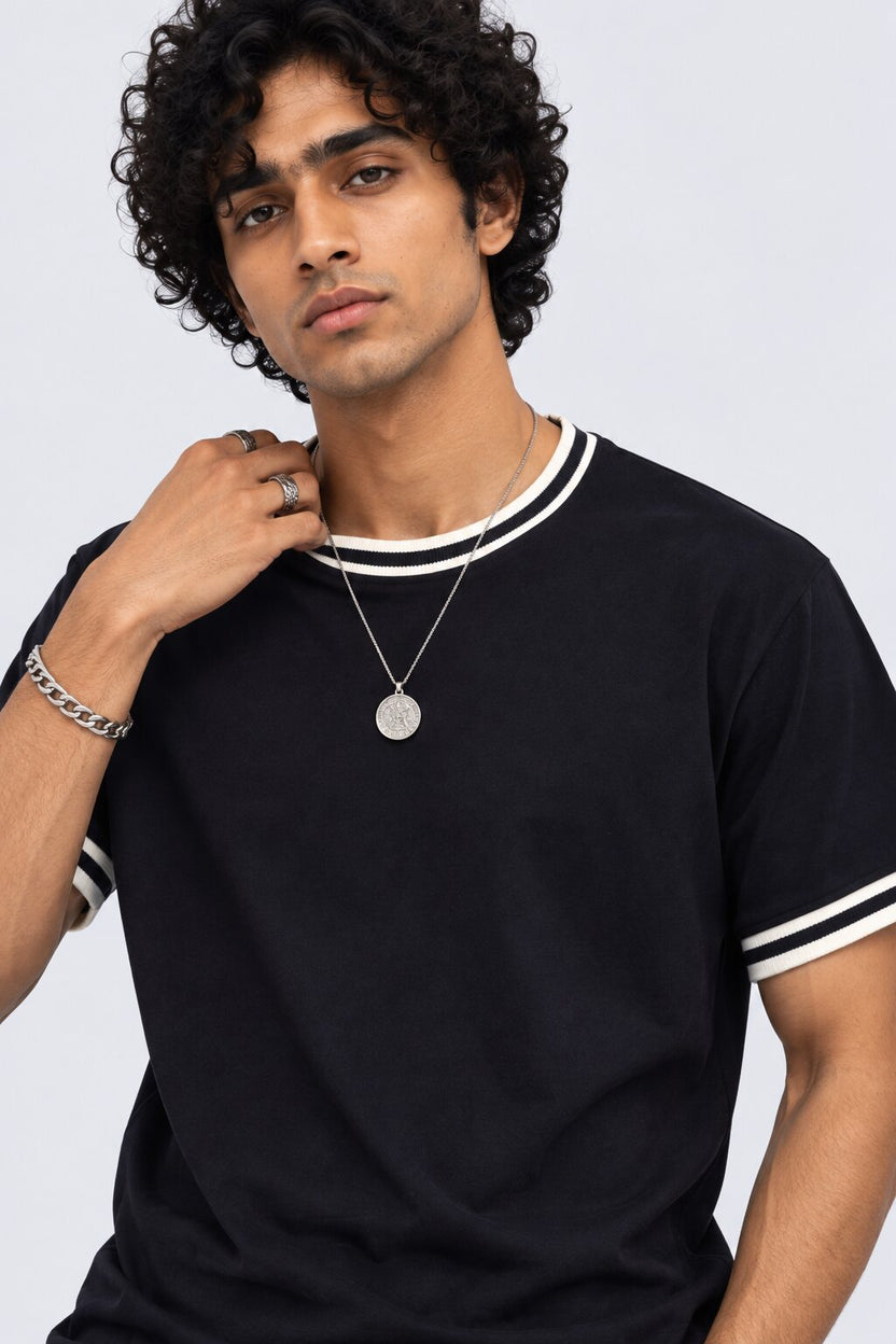 Mens Navy Contrast Trim T-Shirt - Image 3
