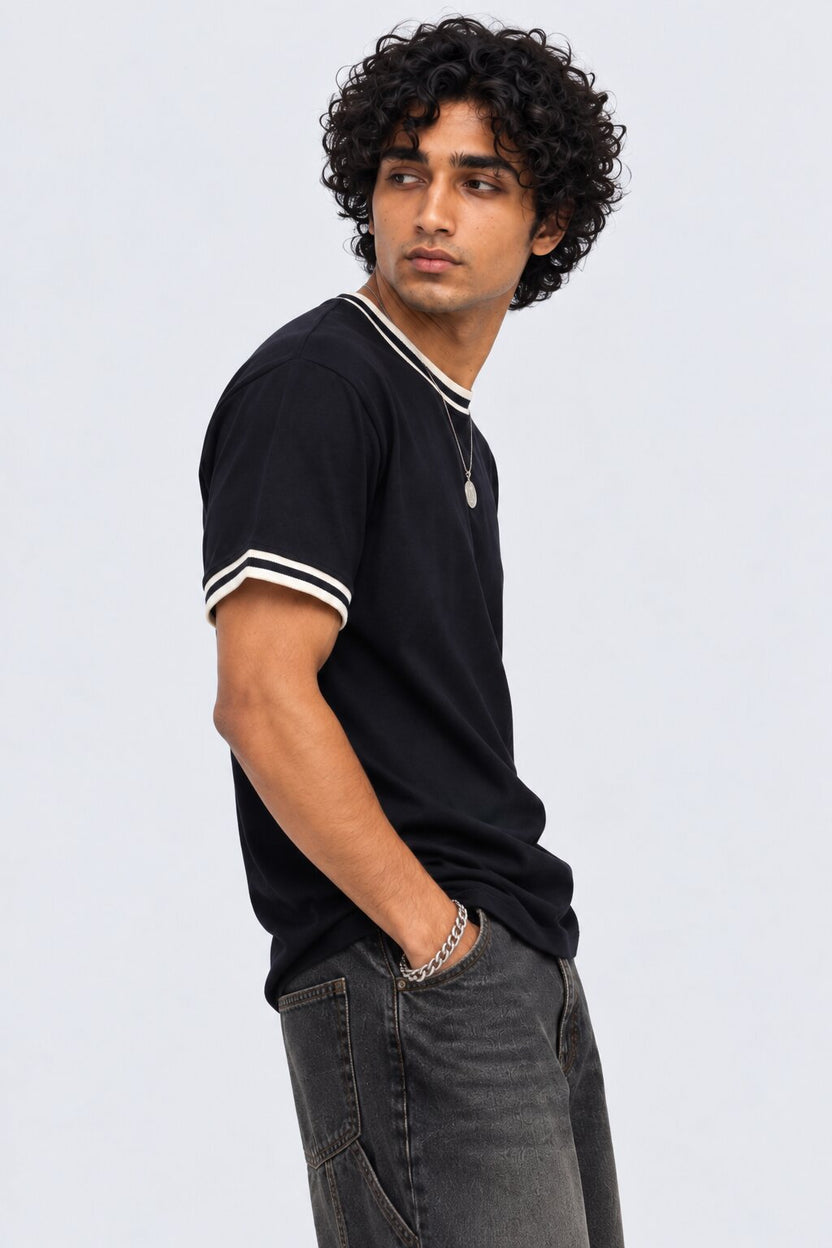 Mens Navy Contrast Trim T-Shirt - Image 4
