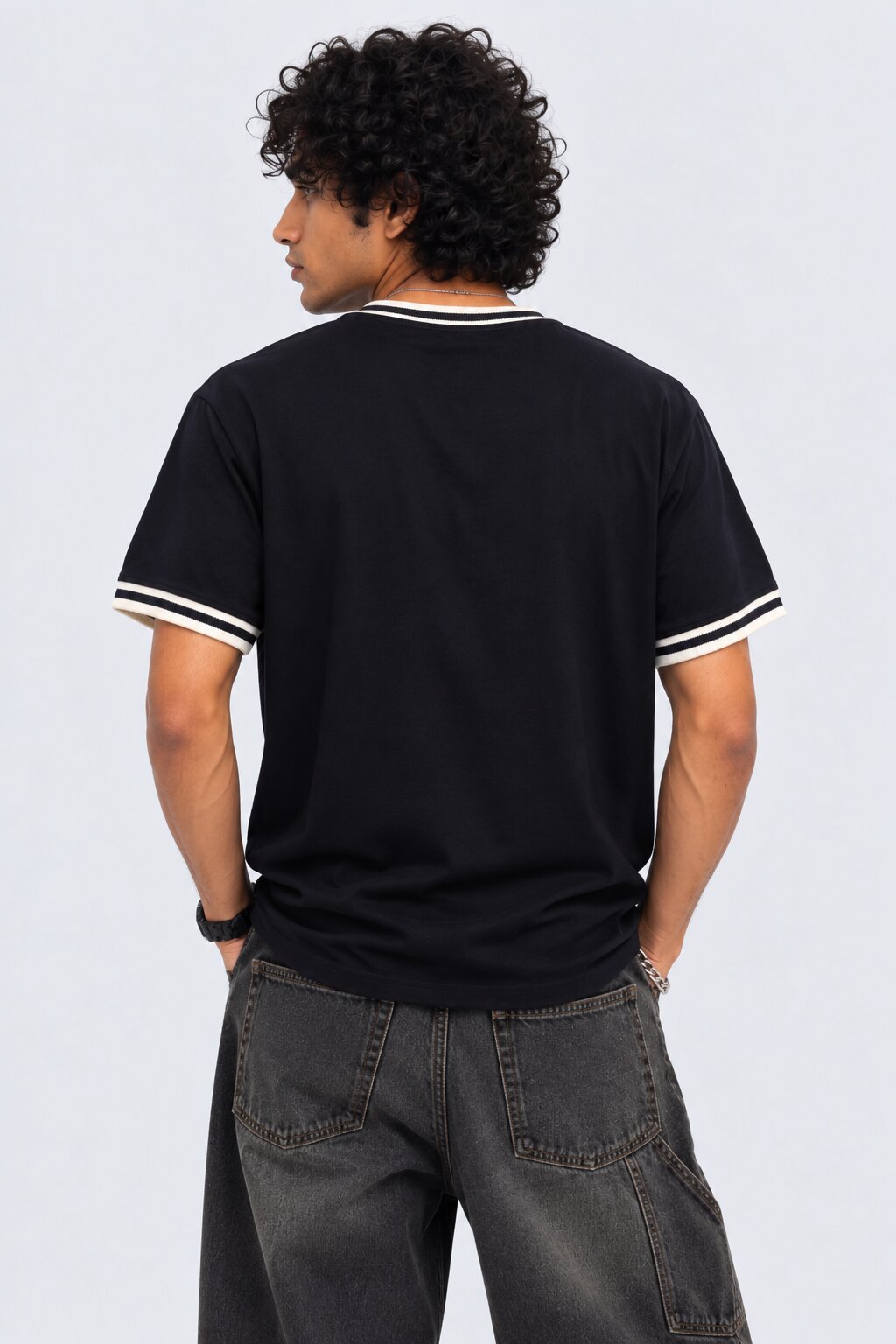 Mens Navy Contrast Trim T-Shirt - Image 5