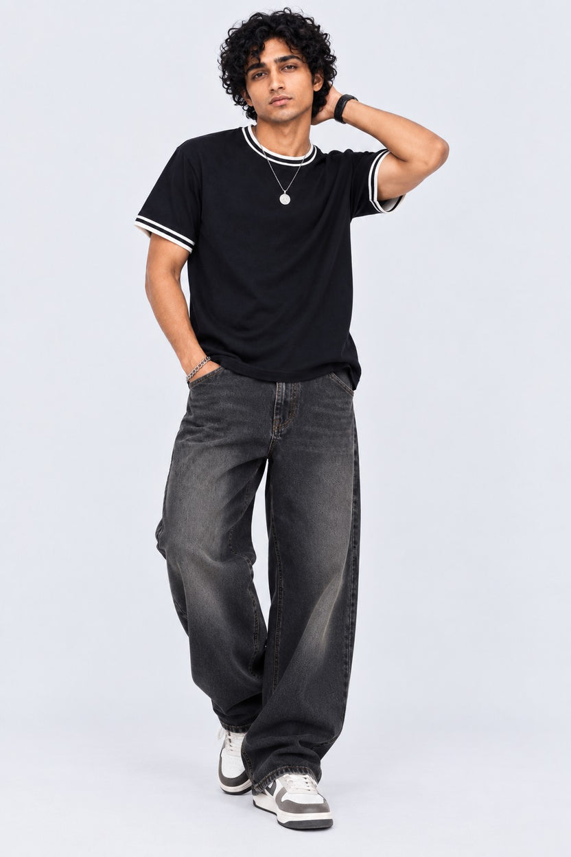 Mens Navy Contrast Trim T-Shirt - Image 6