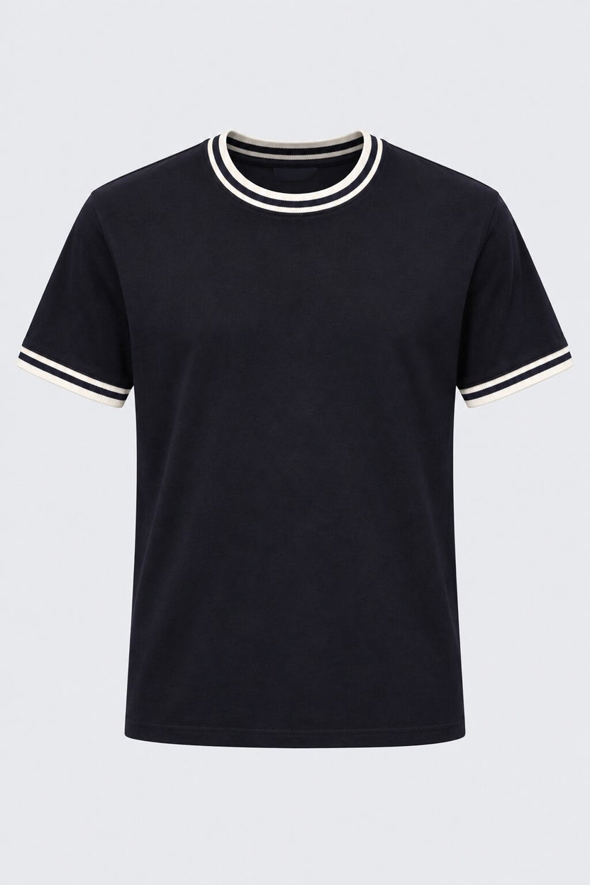 Mens Navy Contrast Trim T-Shirt - Image 7