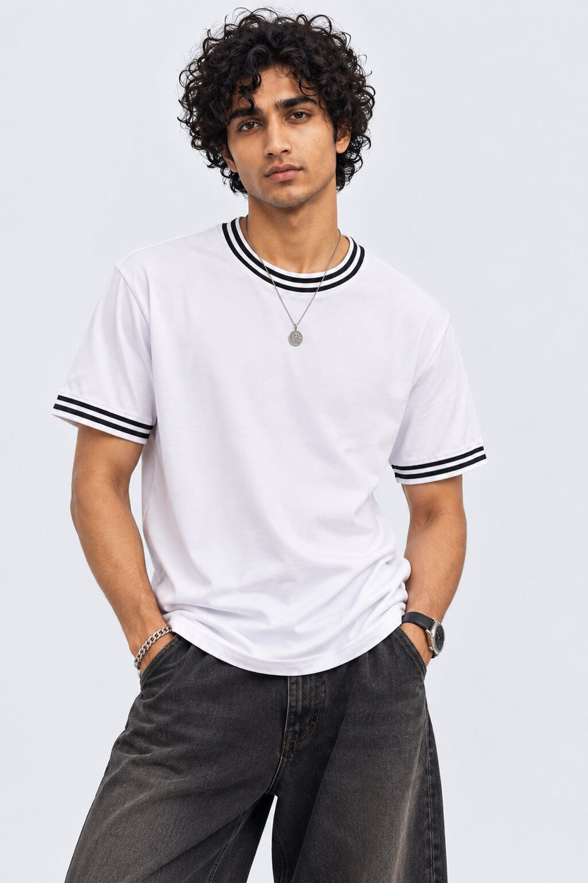 Mens White Contrast Trim T-Shirt - Image 2