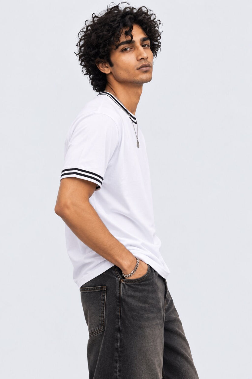 Mens White Contrast Trim T-Shirt - Image 4