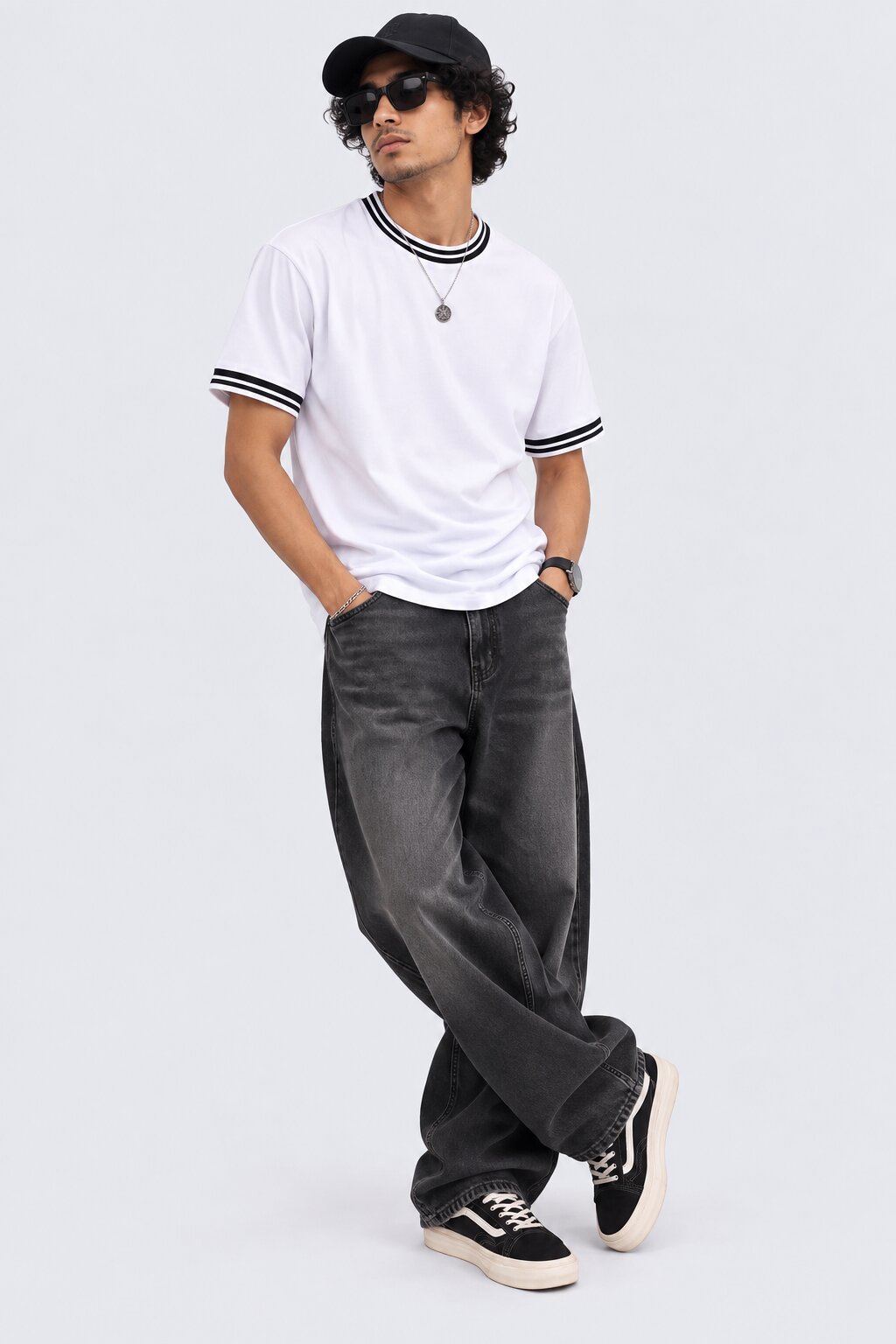 Mens White Contrast Trim T-Shirt - Image 6