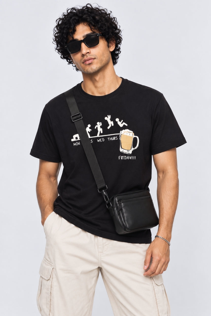 Mens Black Graphic Print T-Shirt - Image 1