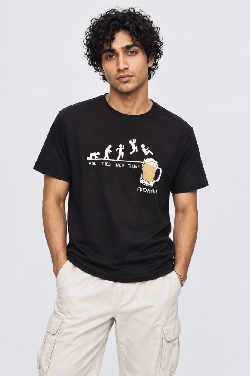 Mens Black Graphic Print T-Shirt - Image 2