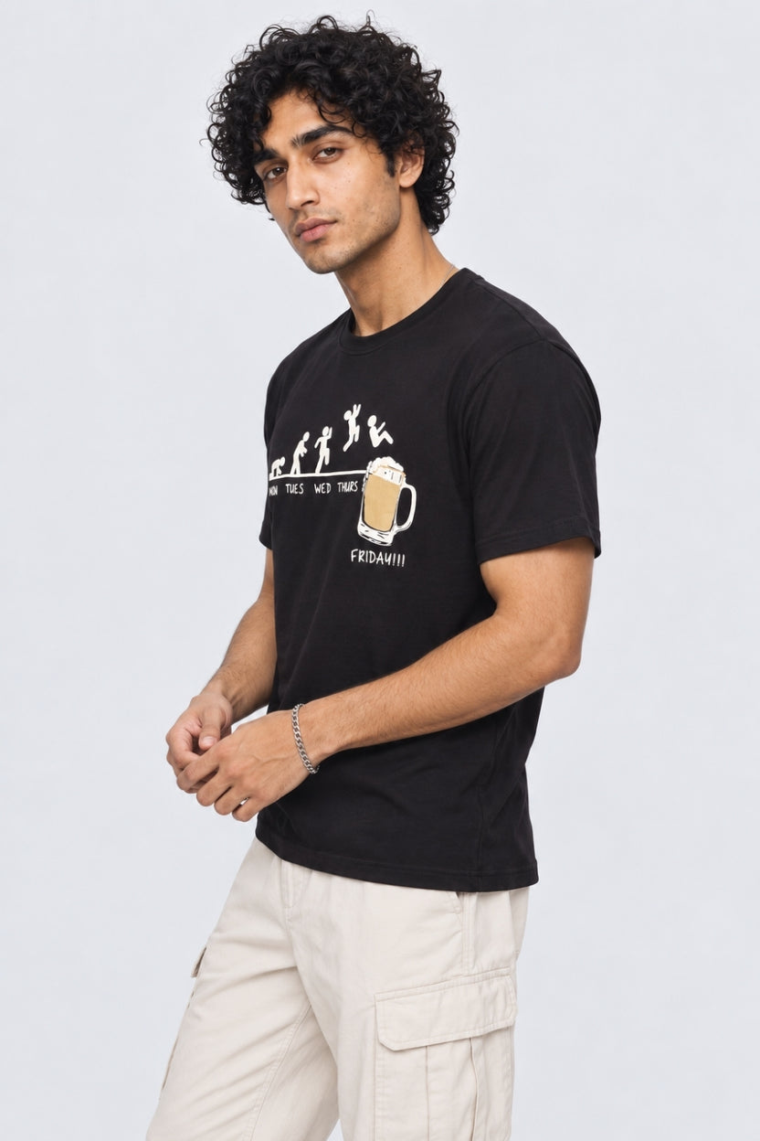 Mens Black Graphic Print T-Shirt - Image 4