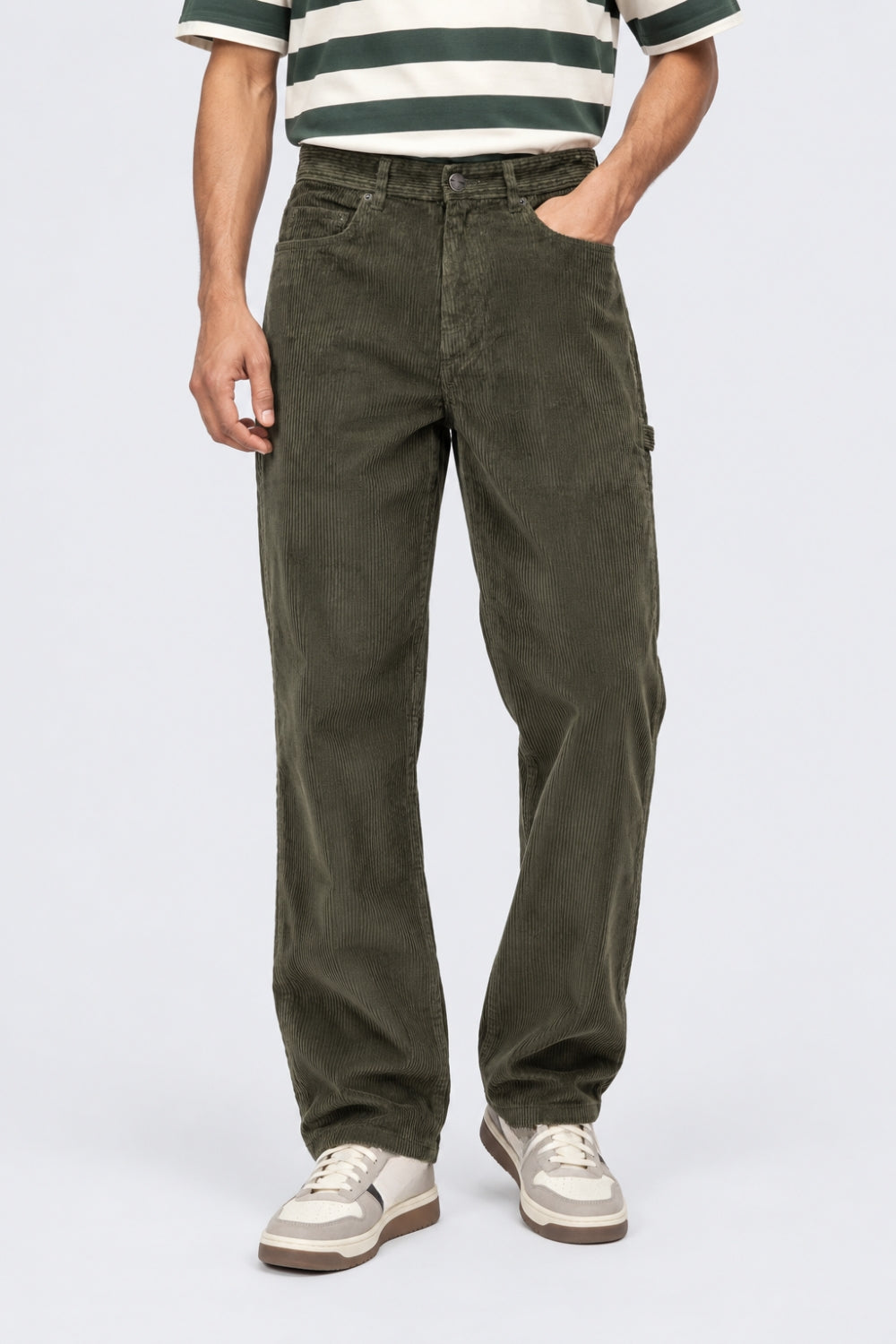 Mens Olive Relaxed Fit Corduroy Trouser - Image 2