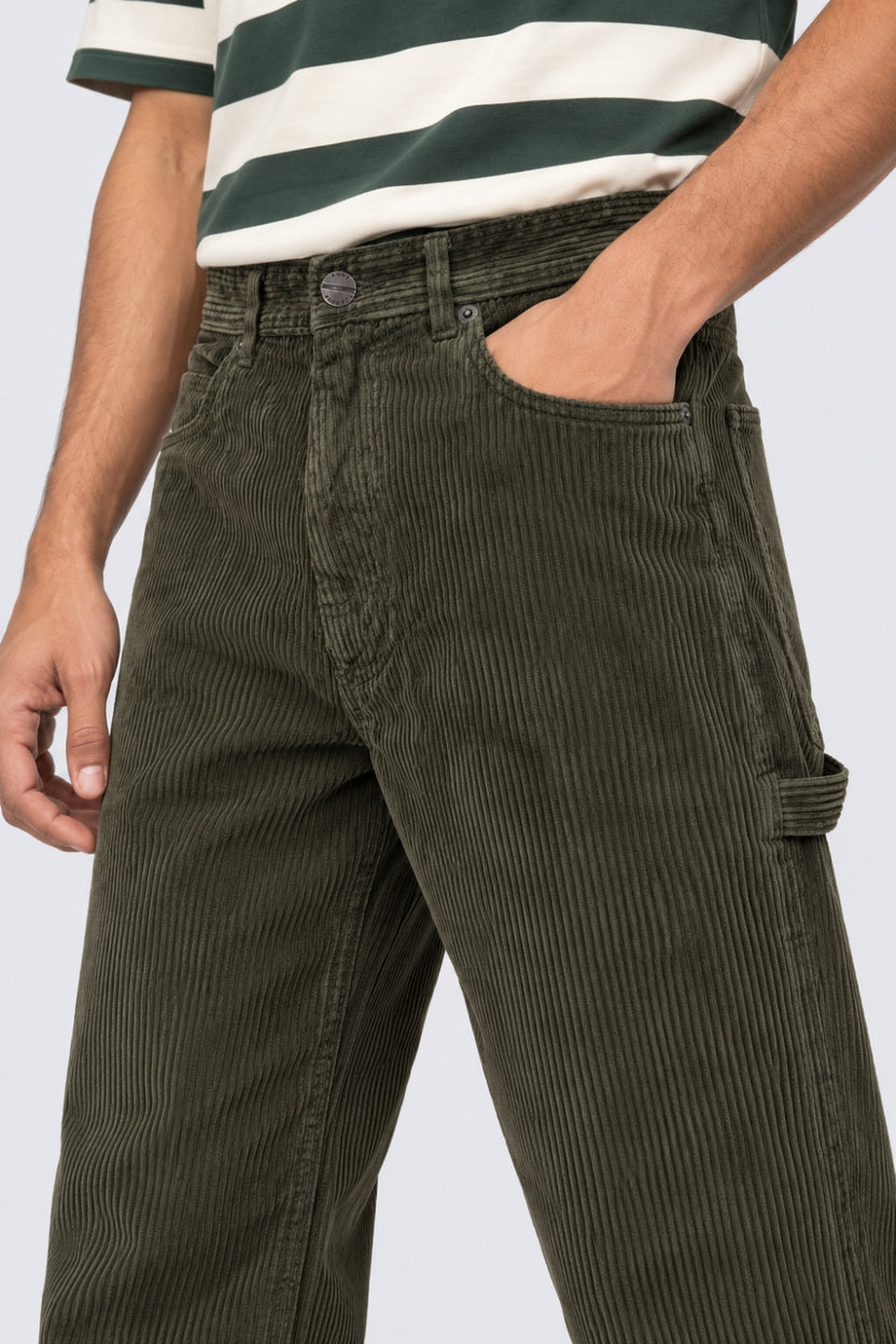 Mens Olive Relaxed Fit Corduroy Trouser - Image 3