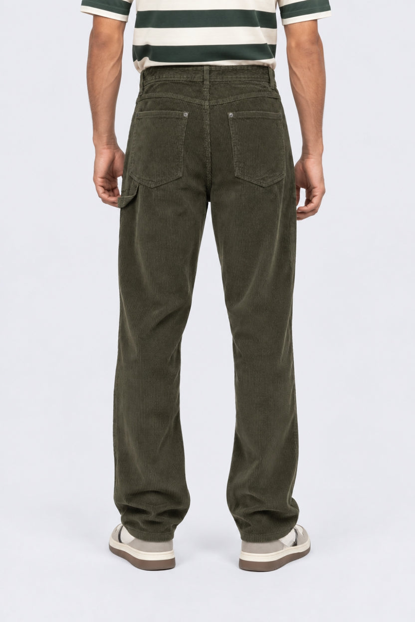 Mens Olive Relaxed Fit Corduroy Trouser - Image 5