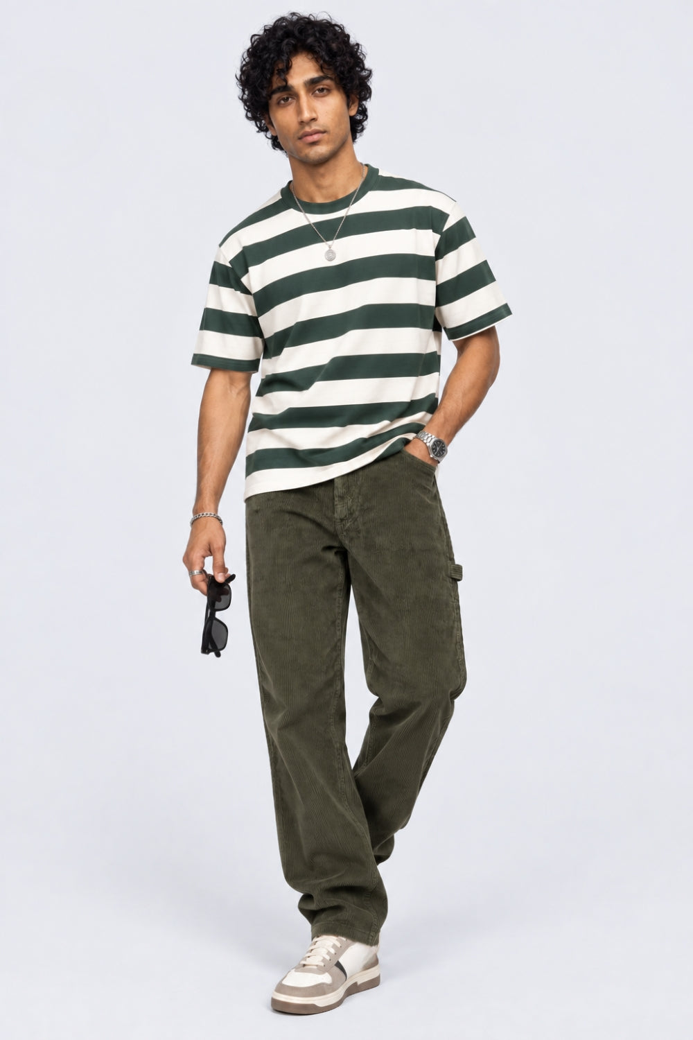 Mens Olive Relaxed Fit Corduroy Trouser - Image 6