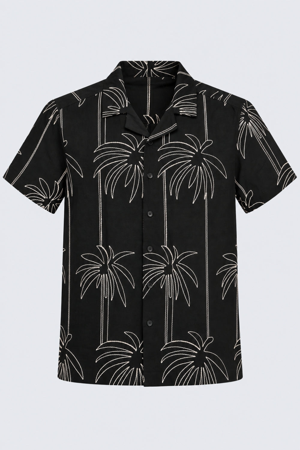 Mens Black Palm Embroidered Resort Shirt - Image 7