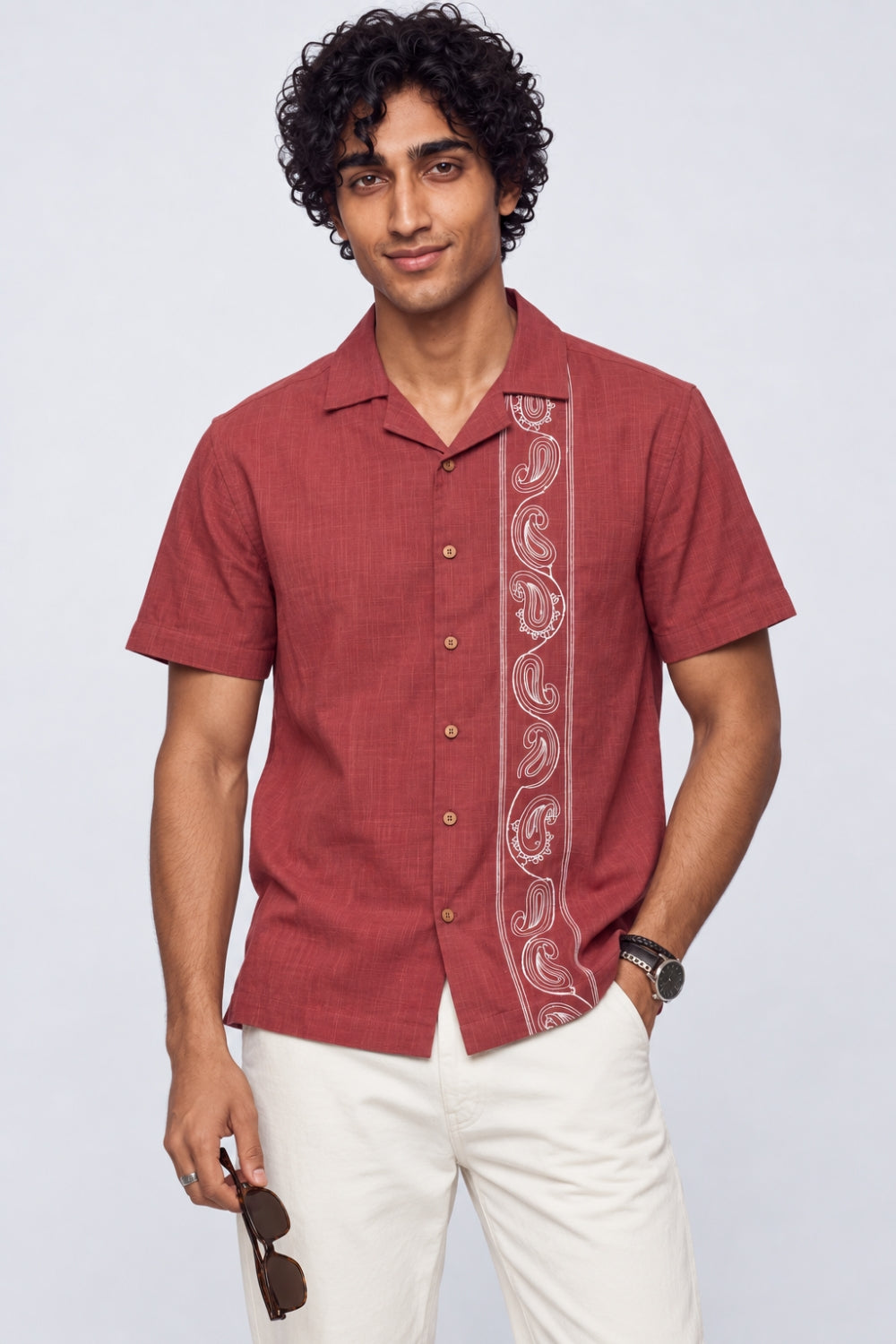 Mens Rust Paisley Print Resort Shirt - Image 1