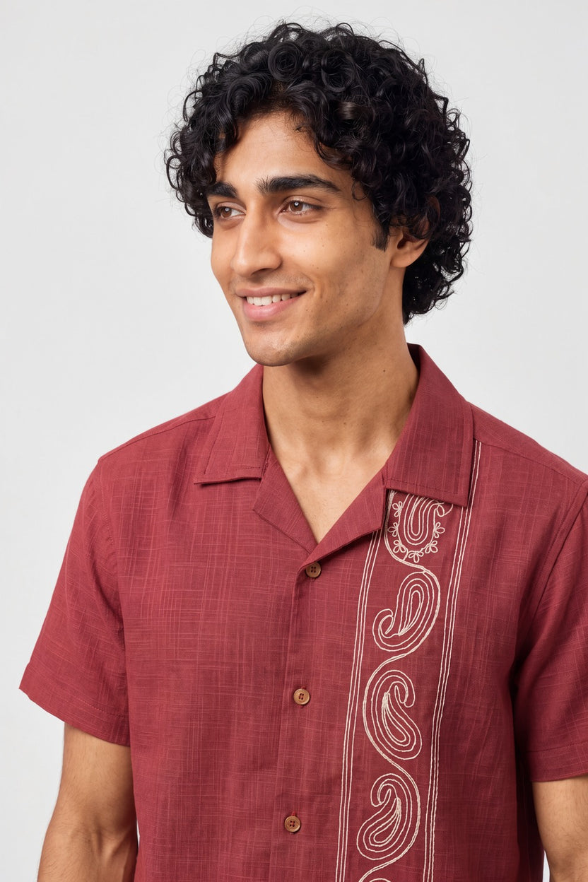 Mens Rust Paisley Print Resort Shirt - Image 3