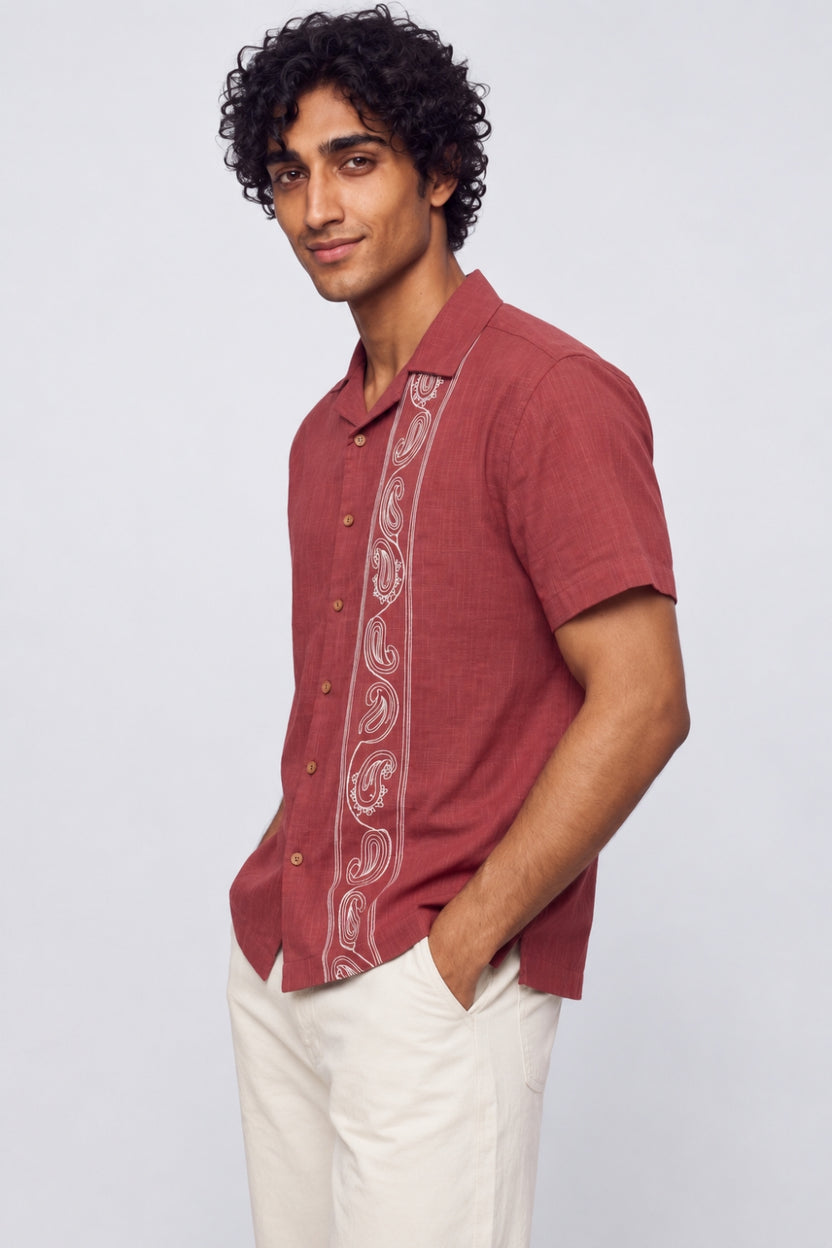 Mens Rust Paisley Print Resort Shirt - Image 4