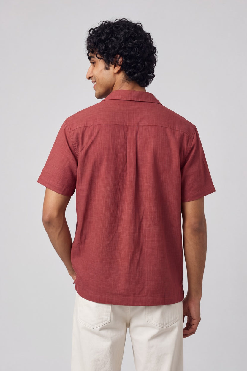 Mens Rust Paisley Print Resort Shirt - Image 5
