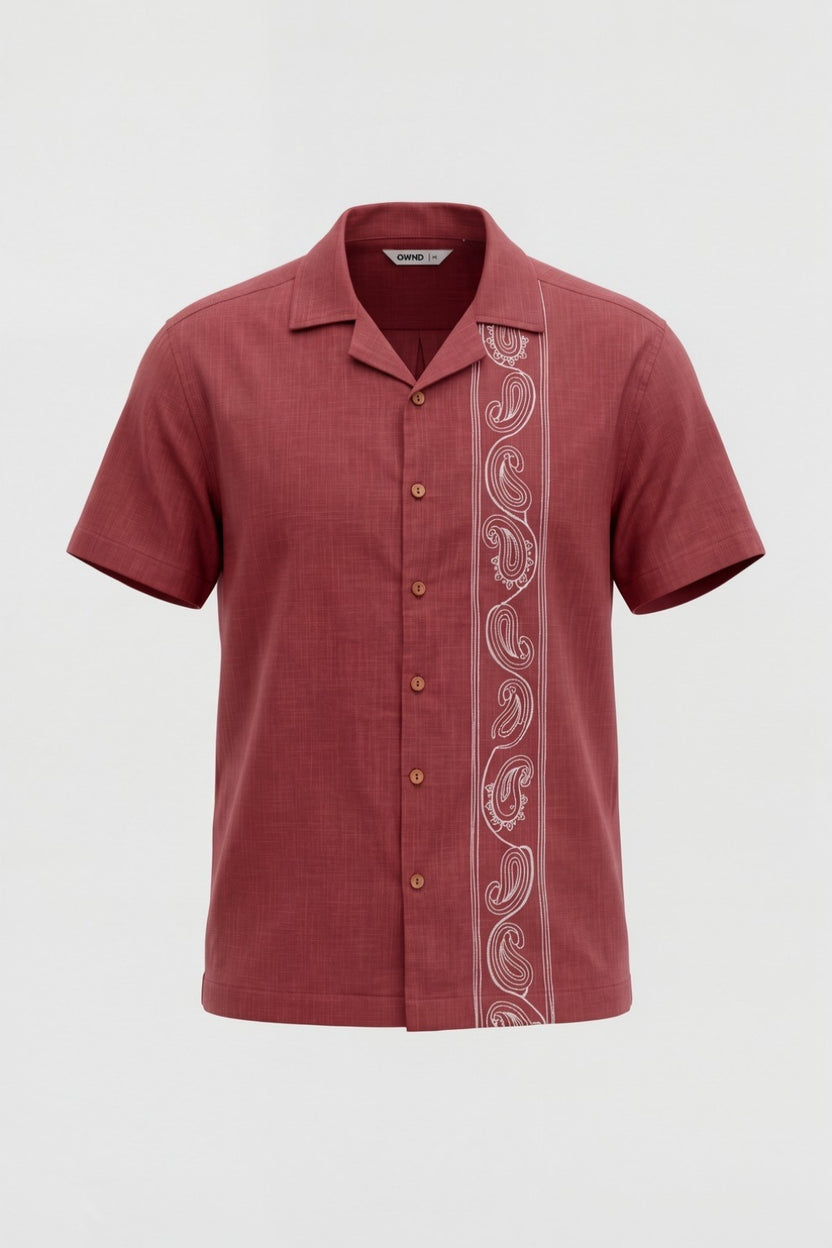 Mens Rust Paisley Print Resort Shirt - Image 7