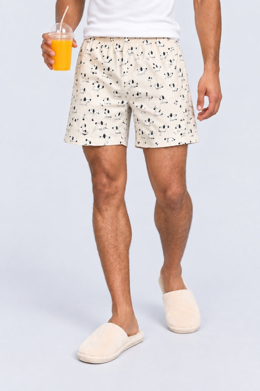 Mens Off White Printed Cotton Boxer - Image 1