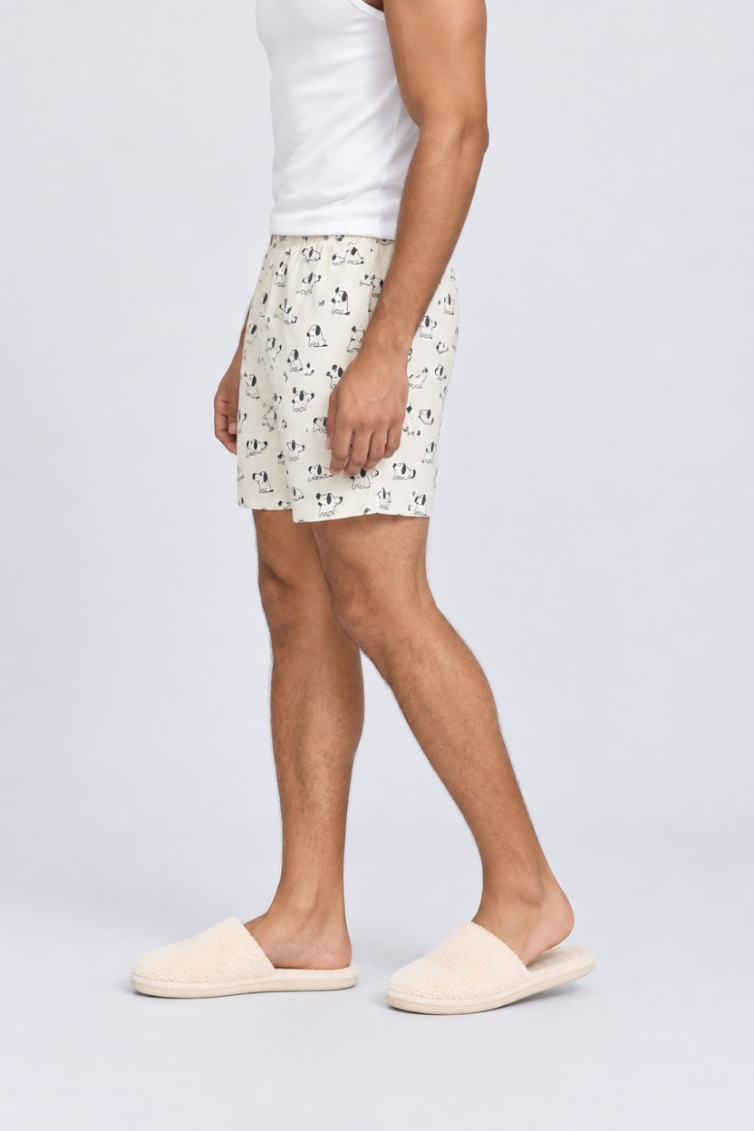 Mens Off White Printed Cotton Boxer - Image 4