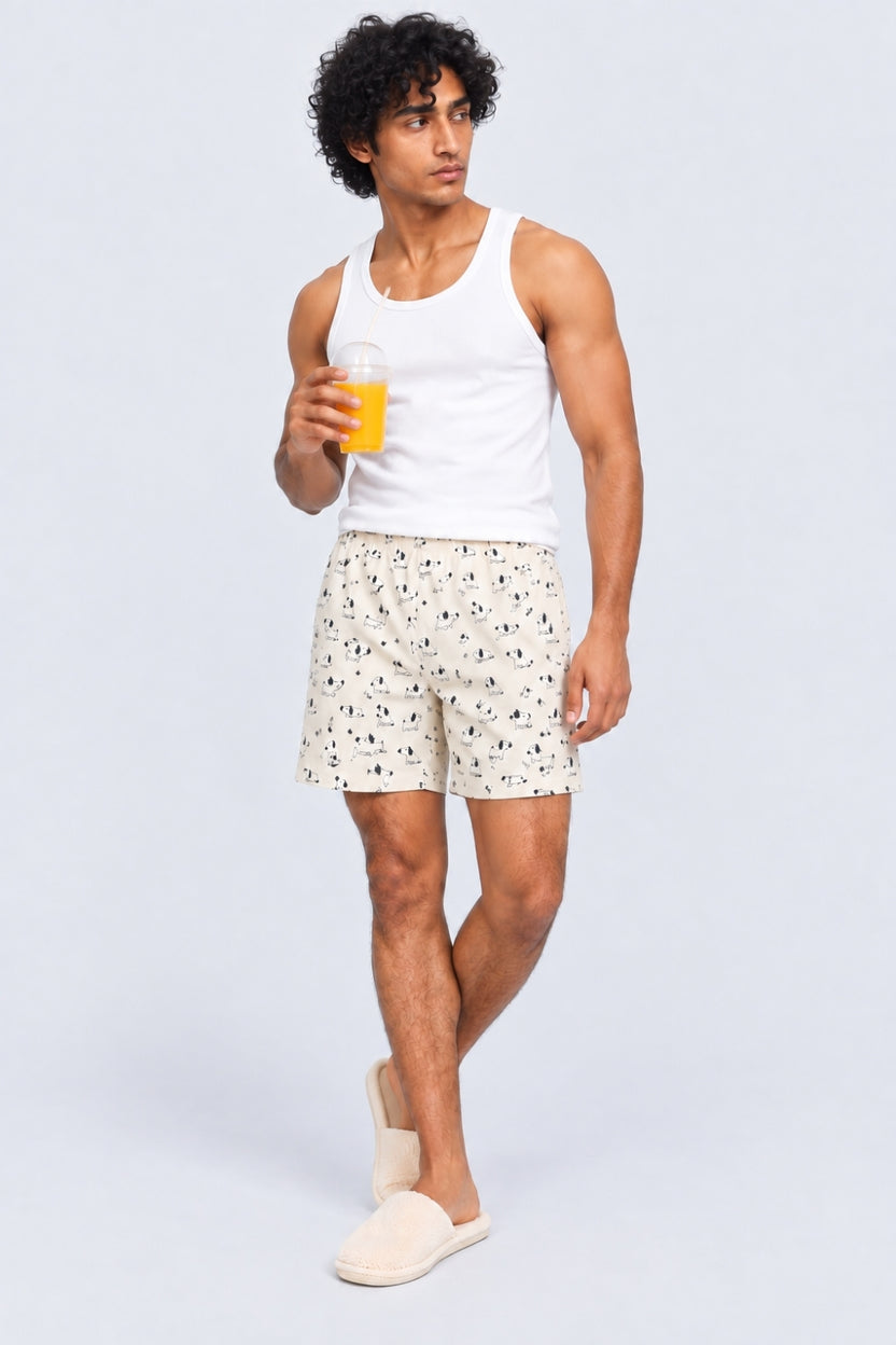 Mens Off White Printed Cotton Boxer - Image 6