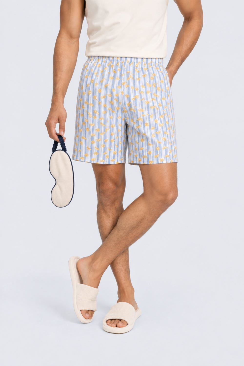 Mens Light Blue Striped Printed Boxer - Image 1