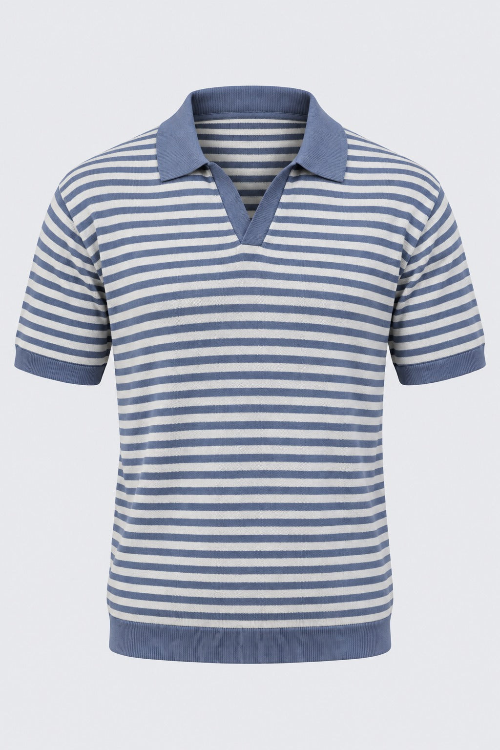 Mens Blue Striped Knit Polo T-Shirt - Image 7