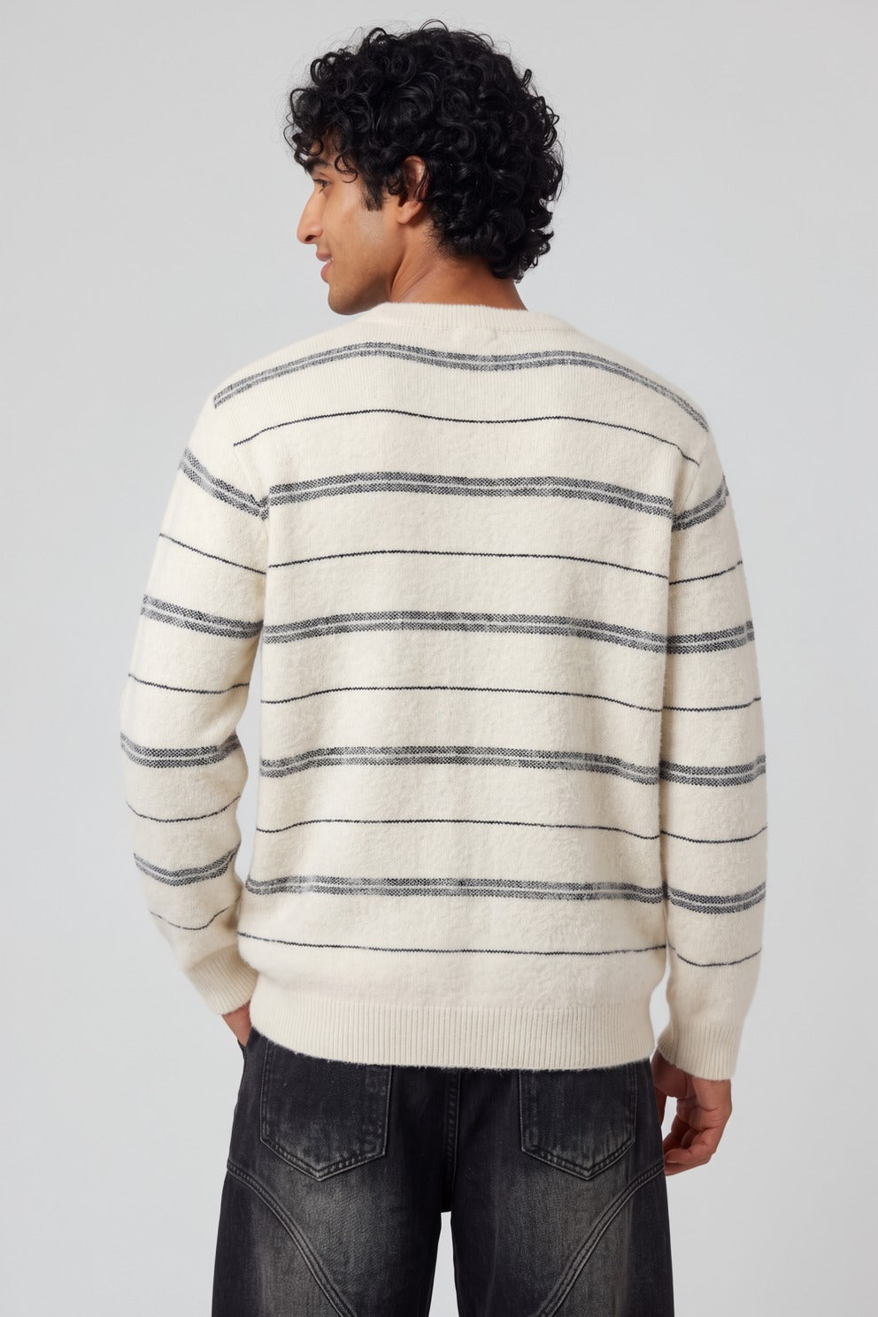 Mens Off White Striped Crew Neck Sweater - Image 5