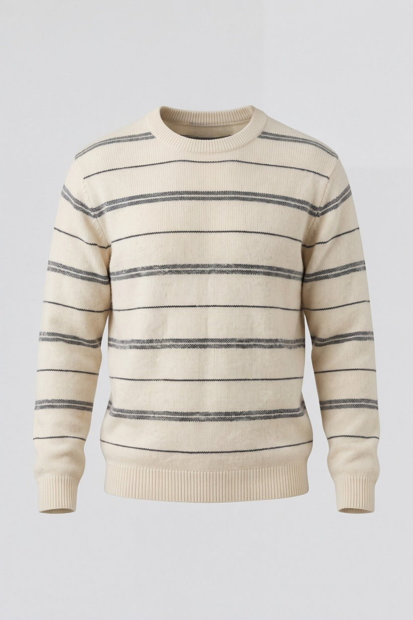 Mens Off White Striped Crew Neck Sweater - Image 7